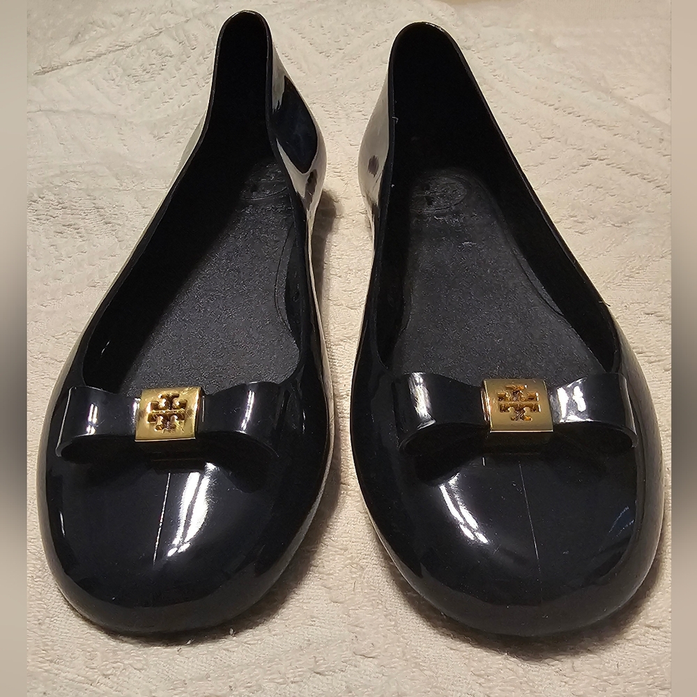 Tory Burch Navy Blue Jelly Flats with Bow GUC